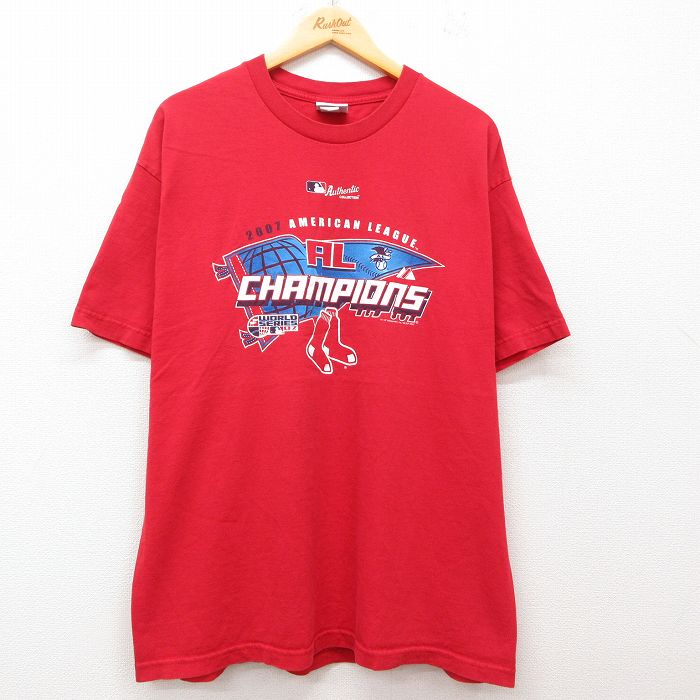 XL★古着 マジェスティック 半袖 ビンテージ Tシャツ メンズ 00年代 00s MLB ボストンレッドソックス コットン クルーネック 赤 レッド メジャーリーグ ベースボール 野球 25jul05 中古