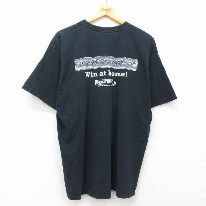 XL★古着 半袖 ビンテージ Tシャツ メンズ 00年代 00s 競馬 コットン クルーネック 黒 ブラック 25jul05 中古