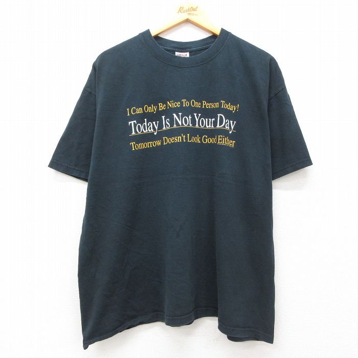 XL★古着 半袖 ビンテージ Tシャツ メンズ 00年代 00s メッセージ 大きいサイズ コットン クルーネック 黒 ブラック 25jul05 中古