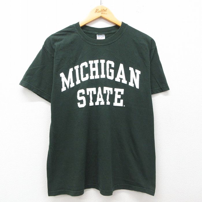 L★古着 半袖 ビンテージ Tシャツ メンズ 00年代 00s ミシガン コットン クルーネック 緑 グリーン 25jul05 中古
