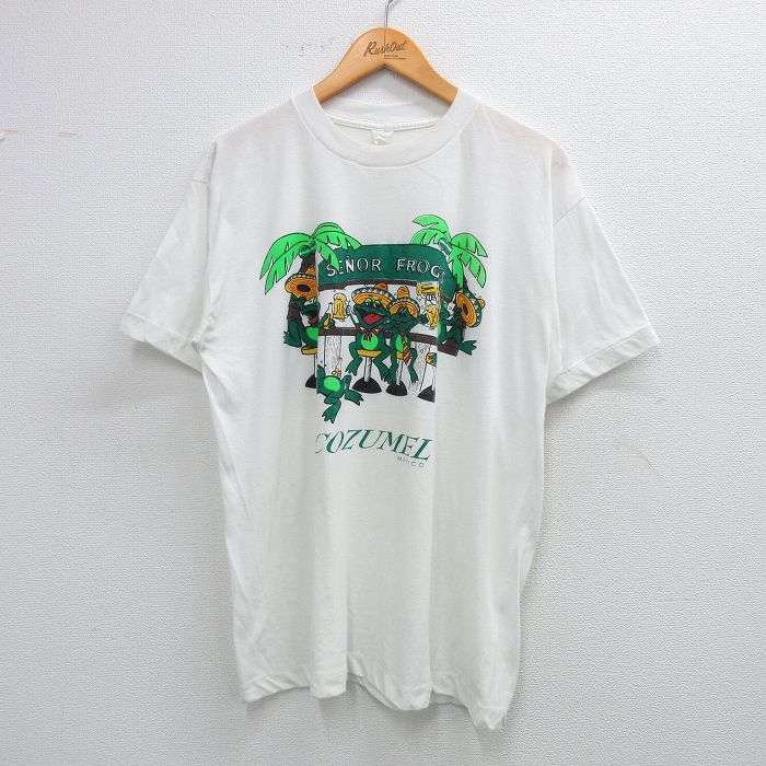 M★古着 半袖 ビンテージ Tシャツ メンズ 90年代 90s カエル コズメル クルーネック 白 ホワイト 25jul05 中古