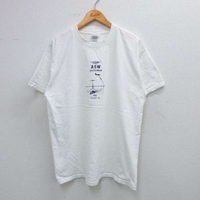 L★古着 ヘインズ Hanes 半袖 ビンテージ Tシャツ メンズ 00年代 00s ASW 飛行機 コットン クルーネック 白 ホワイト 25jul05 中古