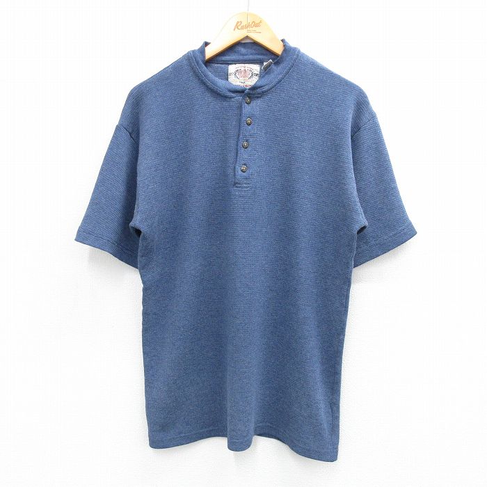 XL★古着 ビューグルボーイ 半袖 ビンテージ サーマル Tシャツ メンズ 90年代 90s 無地 ヘンリーネック 紺 ネイビー 霜降り 25jul05 中古