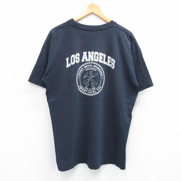XL★古着 半袖 ビンテージ Tシャツ メンズ 90年代 90s ロサンゼルス SMART 大きいサイズ コットン クルーネック USA製 黒 ブラック 25jul05 中古