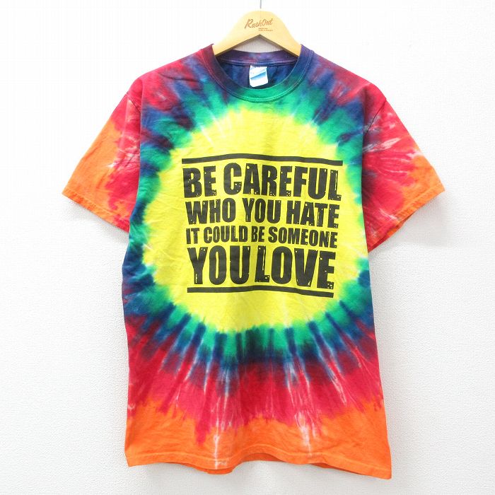 L★古着 半袖 ビンテージ Tシャツ メンズ 00年代 00s LOVE PASH コットン クルーネック 黄他 イエロー タイダイ 25jul07 中古