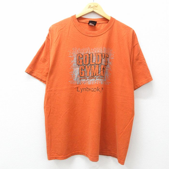 XL★古着 半袖 ビンテージ Tシャツ メンズ 90年代 90s ゴールドジム 大きいサイズ コットン クルーネック USA製 オレンジ 25jul07 中古