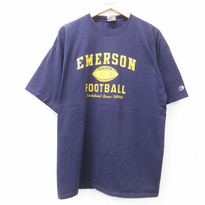XL★古着 チャンピオン champion 半袖 ビンテージ Tシャツ メンズ 00年代 00s EMERSON フットボール 大きいサイズ コットン クルーネック 紺 ネイビー 25jul07 中古