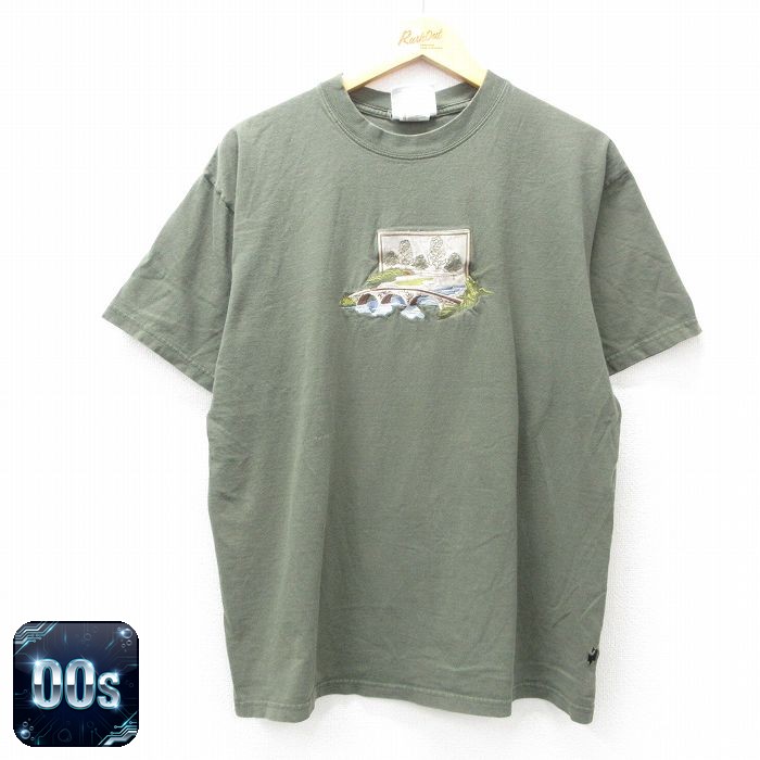 【50%OFF】00s 半袖Tシャツ 橋刺繍 グリーン XL | 古着