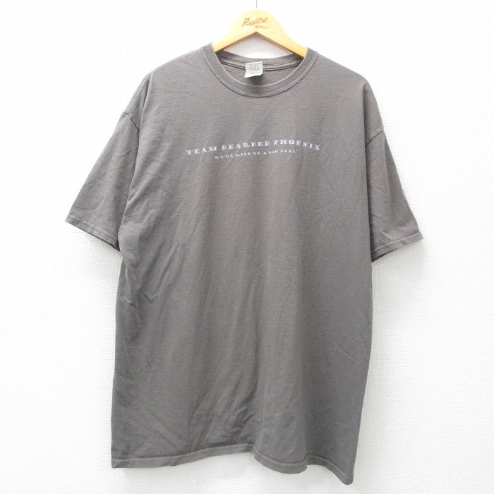 XL★古着 半袖 ビンテージ Tシャツ メンズ 00年代 00s ブタ コットン クルーネック グレー 25jul07 中古
