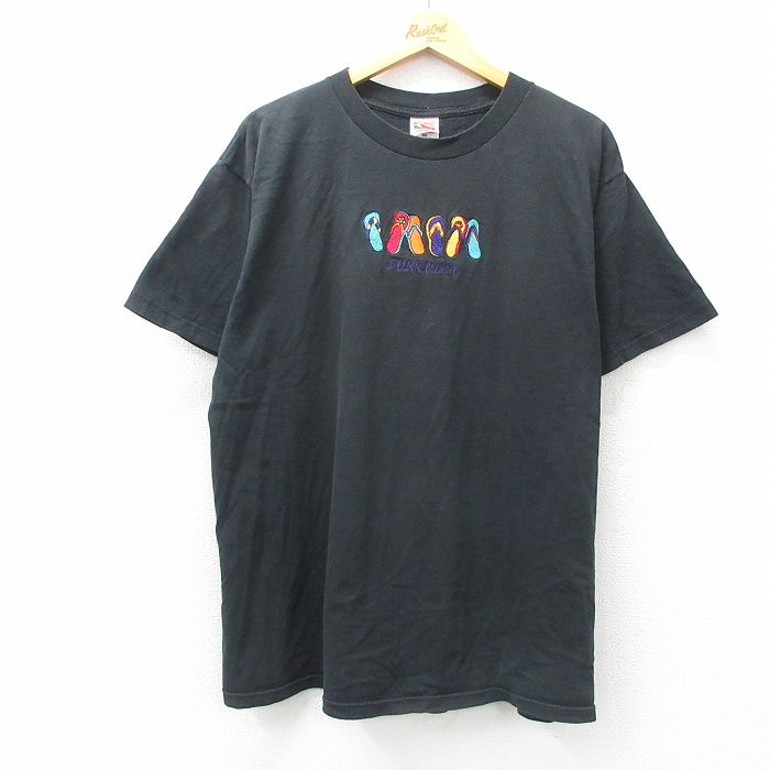 フルーツオブザルーム 00s 半袖Tシャツ サンダル刺繍 ブラック XL | 古着