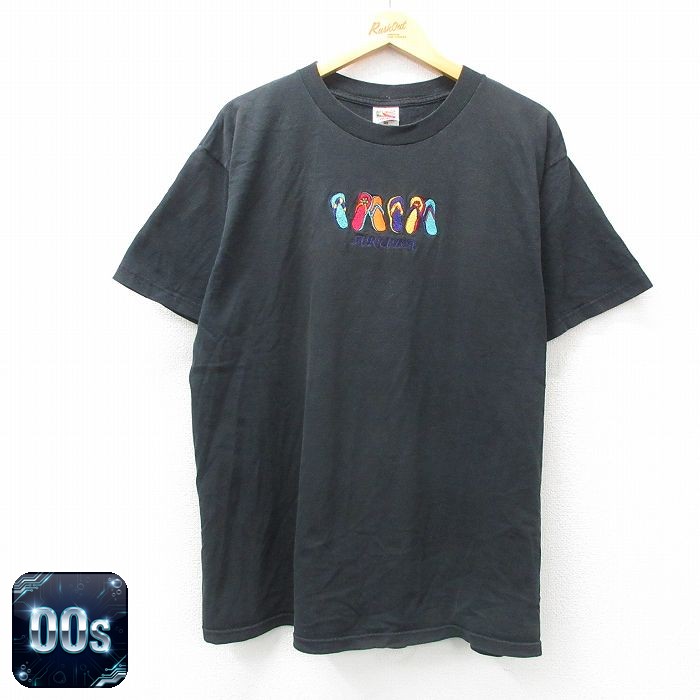 フルーツオブザルーム 00s 半袖Tシャツ サンダル刺繍 ブラック XL | 古着
