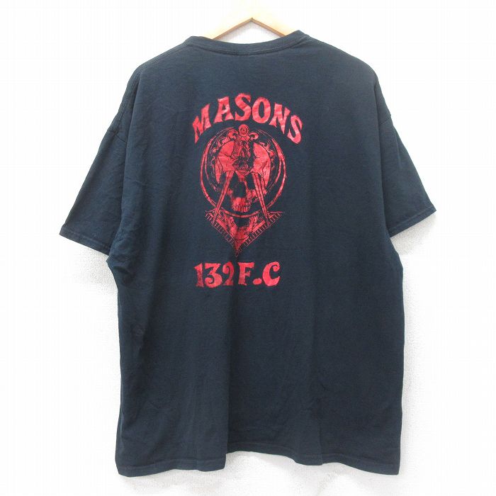 XL★古着 半袖 ビンテージ Tシャツ メンズ 00年代 00s フリーメイソン スカル 大きいサイズ コットン クルーネック 黒 ブラック 25jul08 中古