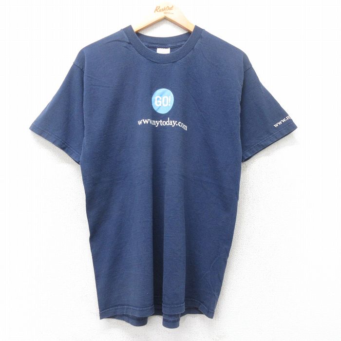 L★古着 フルーツオブザルーム 半袖 ビンテージ Tシャツ メンズ 00年代 00s NEWYORK TODAY コットン クルーネック 紺 ネイビー 25jul08 中古
