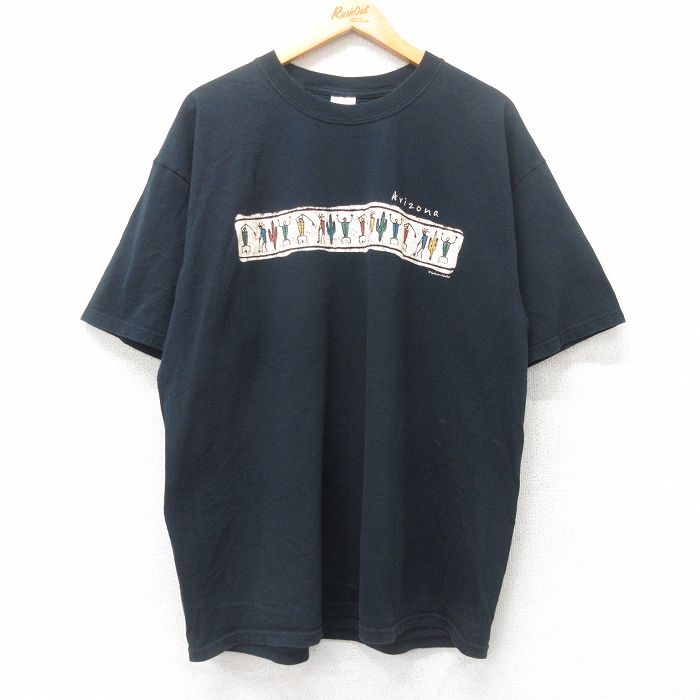XL★古着 半袖 ビンテージ Tシャツ メンズ 00年代 00s アリゾナ 大きいサイズ コットン クルーネック 黒 ブラック 25jul08 中古