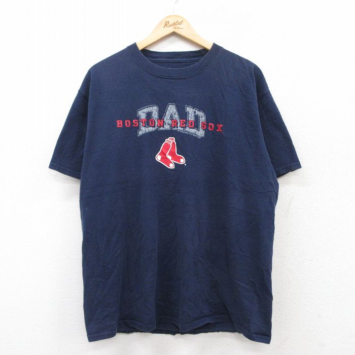XL★古着 リー Lee 半袖 ビンテージ Tシャツ メンズ 00年代 00s MLB ボストンレッドソックス コットン クルーネック 紺 ネイビー メジャーリーグ ベースボール 野球 25jul08 中古