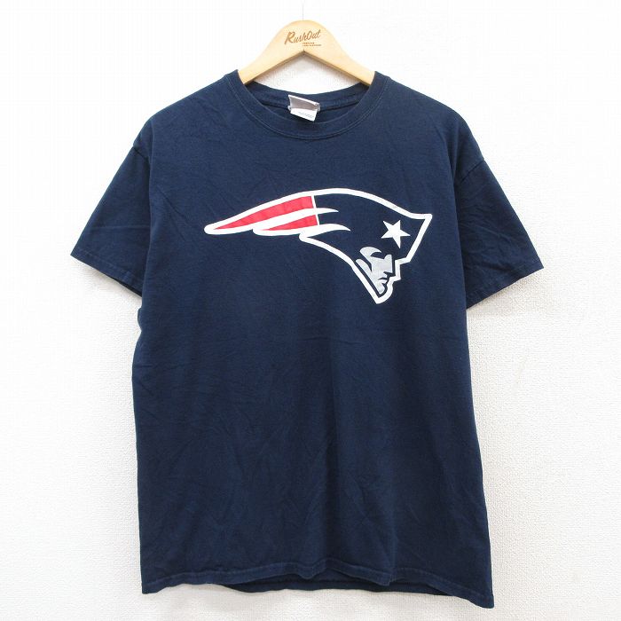 L★古着 半袖 ビンテージ Tシャツ メンズ 00年代 00s NFL ニューイングランドペイトリオッツ トムブレイディ 22 コットン クルーネック 紺 ネイビー アメフト スーパーボウル 25jul08 中古
