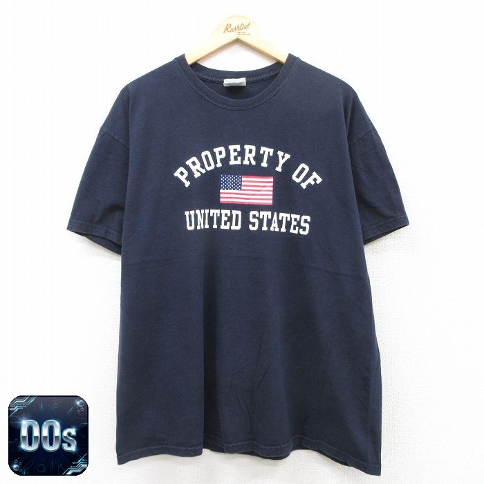 【50%OFF】ヘインズ 00s 半袖Tシャツ 星条旗 ネイビー XL | 古着