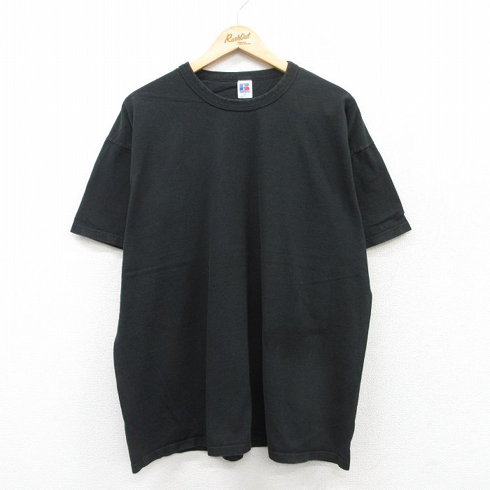 XL★古着 ラッセル 半袖 ビンテージ Tシャツ メンズ 80年代 80s 無地 大きいサイズ コットン クルーネック USA製 黒 ブラック 【spe】 25jul08 中古