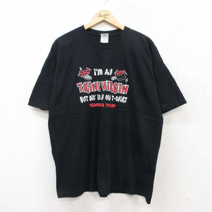 XL★古着 半袖 ビンテージ Tシャツ メンズ 00年代 00s TRINI VIRGIN 大きいサイズ コットン クルーネック 黒 ブラック 25jul08 中古