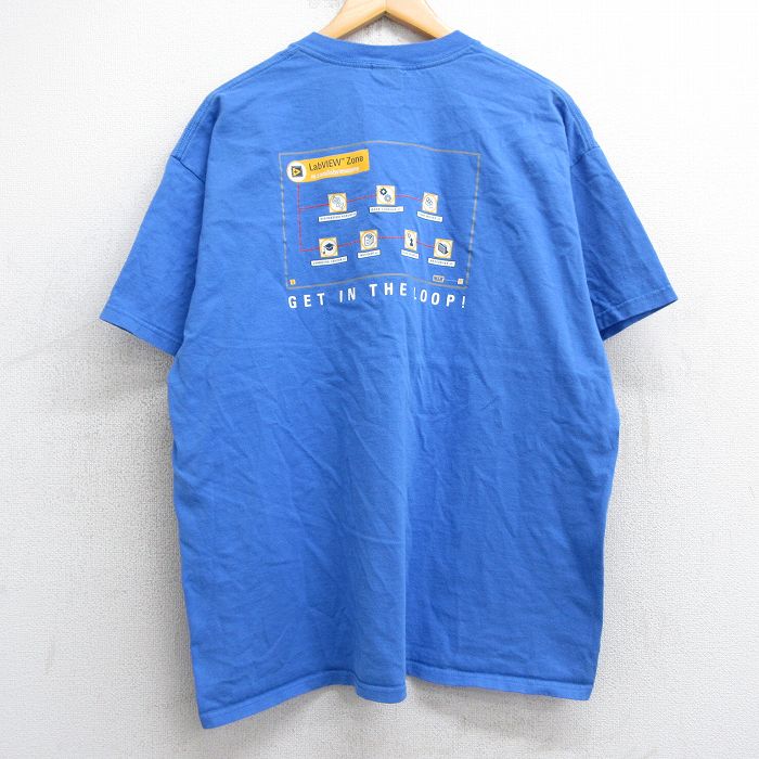 XL★古着 半袖 ビンテージ Tシャツ メンズ 00年代 00s ナショナルインスツルメンツ 大きいサイズ コットン クルーネック 薄紺 ネイビー 25jul08 中古