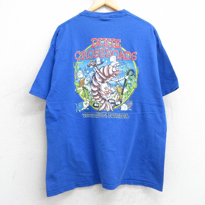 XL★古着 ヘインズ Hanes 半袖 ビンテージ Tシャツ メンズ 00年代 00s ロブスター 魚 コットン クルーネック 青 ブルー 25jul08 中古