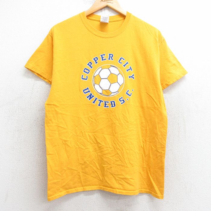 M★古着 半袖 ビンテージ Tシャツ メンズ 00年代 00s サッカー コッパーシティ 10 コットン クルーネック 黄 イエロー 25jul08 中古