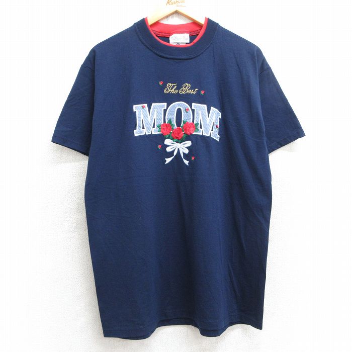 90s 半袖Tシャツ MOM バラ ネイビー L | 古着
