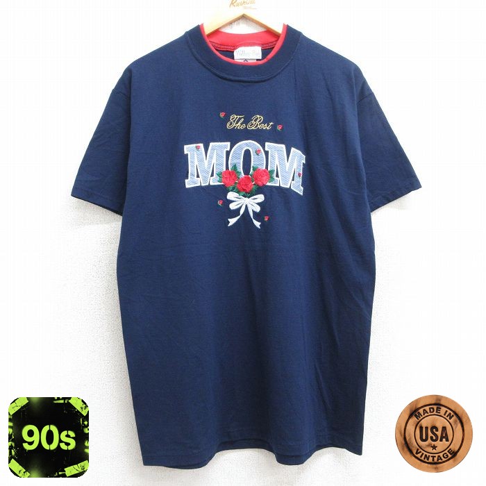【50%OFF】90s 半袖Tシャツ MOM バラ ネイビー L | 古着