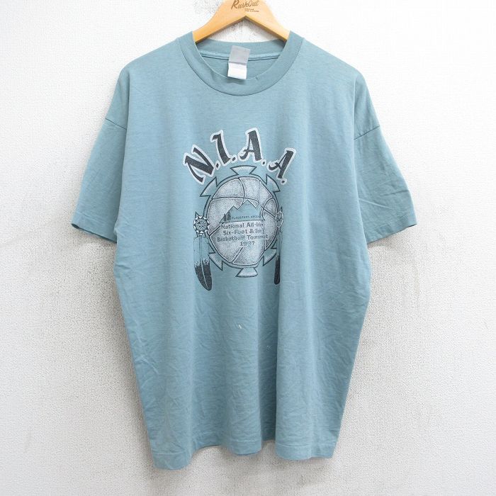 XL★古着 フルーツオブザルーム 半袖 ビンテージ Tシャツ メンズ 90年代 90s NIAA バスケットボール クルーネック 薄緑 グリーン 25jul08 中古