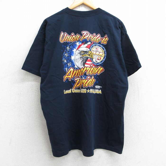 XL★古着 半袖 ビンテージ Tシャツ メンズ 90年代 90s 鳥 星条旗 コットン クルーネック USA製 黒 ブラック 25jul08 中古