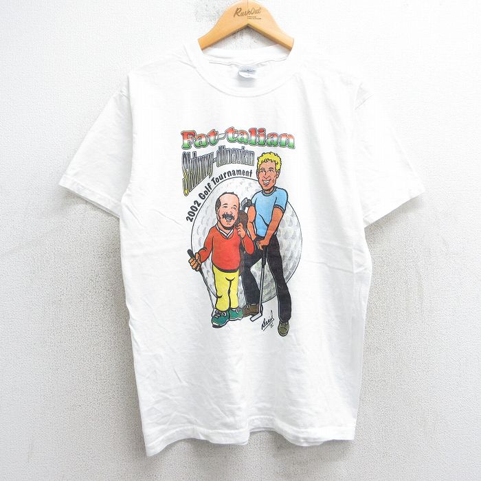 M★古着 半袖 ビンテージ Tシャツ メンズ 00年代 00s ゴルフ Fat talian コットン クルーネック 白 ホワイト 25jul09 中古