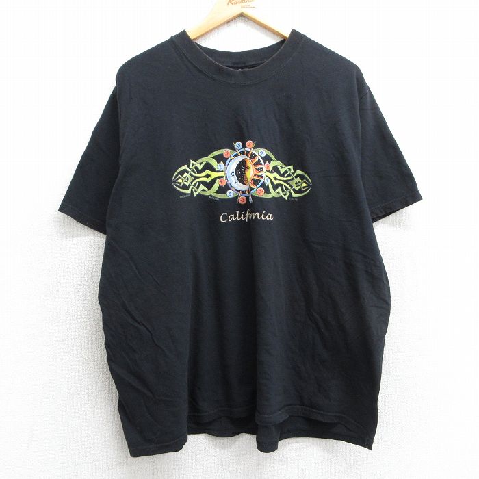 XL★古着 ヘインズ Hanes 半袖 ビンテージ Tシャツ メンズ 00年代 00s 月 太陽 大きいサイズ コットン クルーネック 黒 ブラック 25jul09 中古