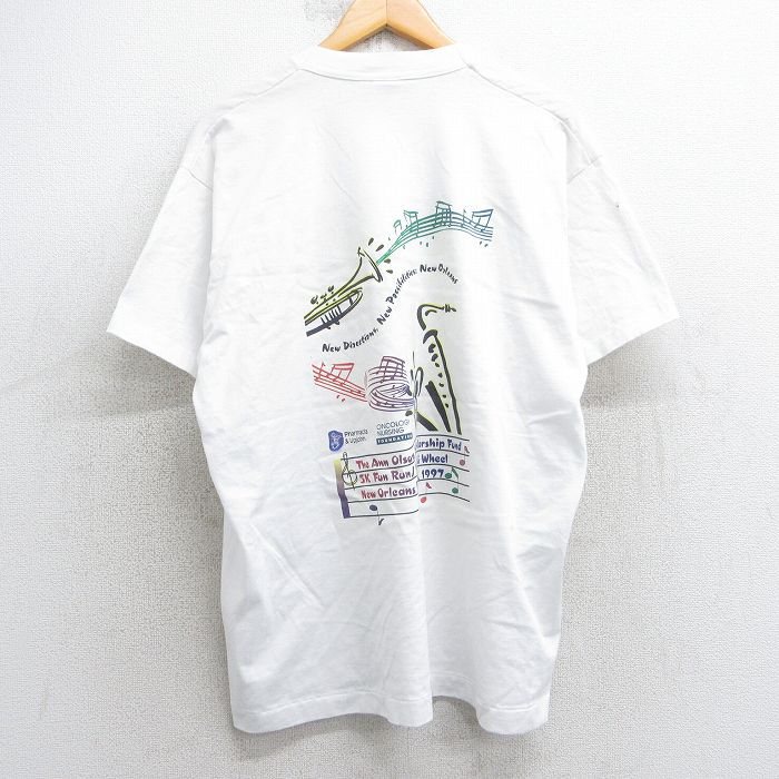 XL★古着 フルーツオブザルーム 半袖 ビンテージ Tシャツ メンズ 90年代 90s サックス トランペット クルーネック USA製 白 ホワイト 25jul09 中古