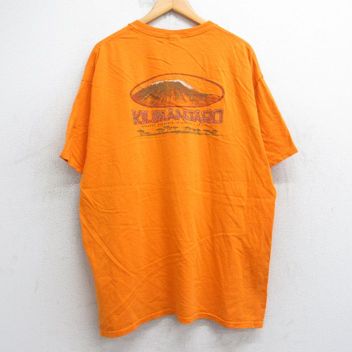 XL★古着 EMS 半袖 ビンテージ Tシャツ メンズ 90年代 90s キリマンジャロ 大きいサイズ コットン クルーネック USA製 オレンジ 【spe】 25jul09 中古
