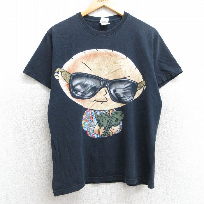 M★古着 フルーツオブザルーム 半袖 ビンテージ Tシャツ メンズ 00年代 00s ファミリーガイ コットン クルーネック 黒 ブラック 25jul09 中古