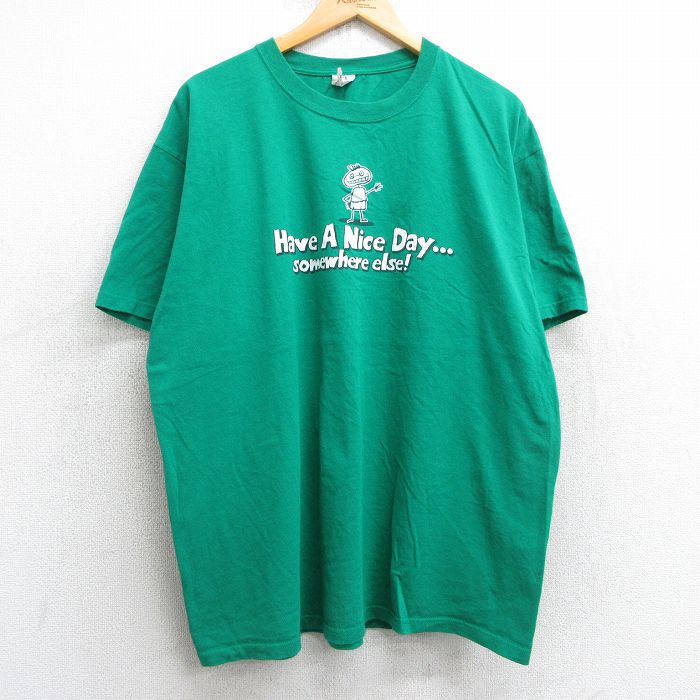 XL★古着 半袖 ビンテージ Tシャツ メンズ 00年代 00s Have a nice day 大きいサイズ コットン クルーネック 緑 グリーン 25jul09 中古