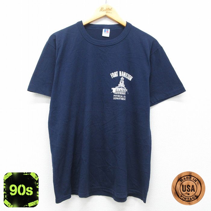【50%OFF】ラッセル 90s 半袖Tシャツ フォートハミルトン ネイビー L | 古着