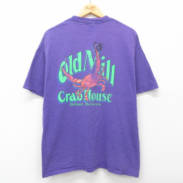XL★古着 ヘインズ Hanes 半袖 ビンテージ Tシャツ メンズ 00年代 00s カニ OldMill 大きいサイズ コットン クルーネック 紫 パープル 25jul09 中古