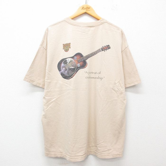 XL★古着 半袖 ビンテージ Tシャツ メンズ 90年代 90s ギター ギブソン 大きいサイズ コットン クルーネック USA製 ベージュ カーキ 25jul09 中古