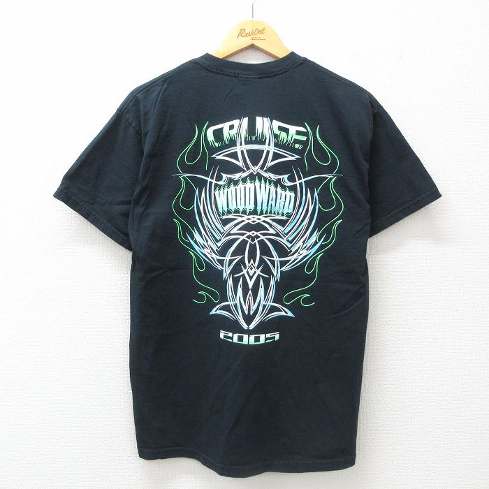 【50%OFF】M★古着 半袖 ビンテージ Tシャツ メンズ 00年代 00s WOOD WARD コットン クルーネック 黒 ブラック 25jul09 中古