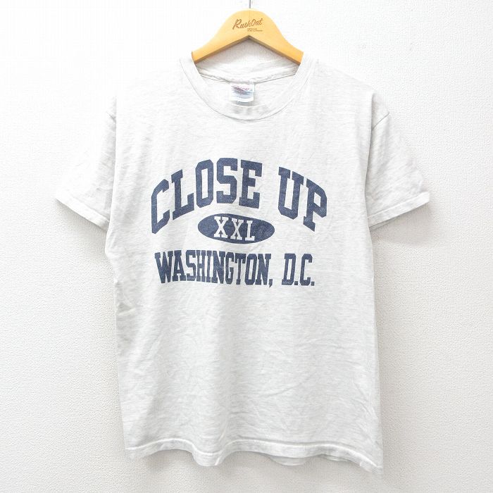 【20%OFF】L★古着 ヘインズ Hanes 半袖 ビンテージ Tシャツ メンズ 00年代 00s CLOSE UP ワシントンDC クルーネック 薄グレー 霜降り 25jul09 中古