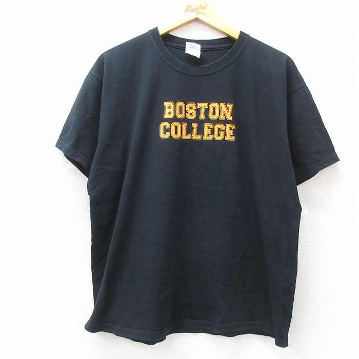 【50%OFF】XL★古着 半袖 ビンテージ Tシャツ メンズ 00年代 00s ボストン カレッジ 48 コットン クルーネック 黒 ブラック 25jul09 中古