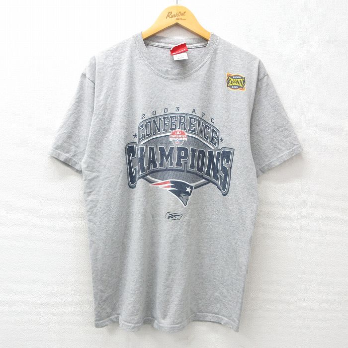 L★古着 リーボック REEBOK 半袖 ビンテージ Tシャツ メンズ 00年代 00s NFL ニューイングランドペイトリオッツ クルーネック グレー 霜降り アメフト スーパーボウル 25jul09 中古