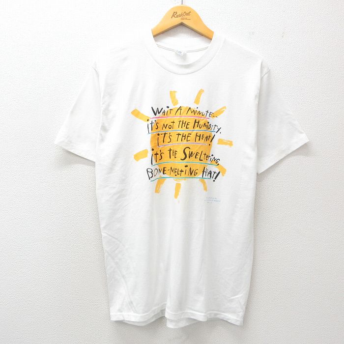 M★古着 半袖 ビンテージ Tシャツ メンズ 80年代 80s 太陽 メッセージ クルーネック USA製 白 ホワイト 25jul09 中古