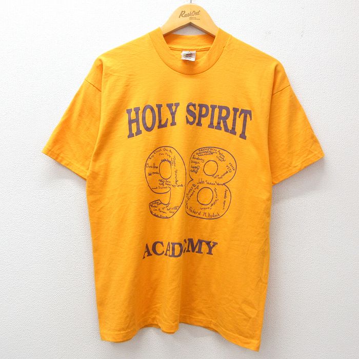 L★古着 フルーツオブザルーム 半袖 ビンテージ Tシャツ メンズ 00年代 00s HOLY SPIRIT アカデミー クルーネック 黄 イエロー 25jul09 中古