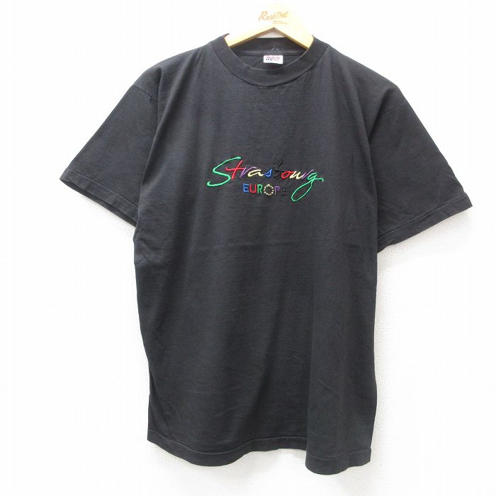 90s 半袖Tシャツ ストラスブール 刺繍 ブラック L | 古着