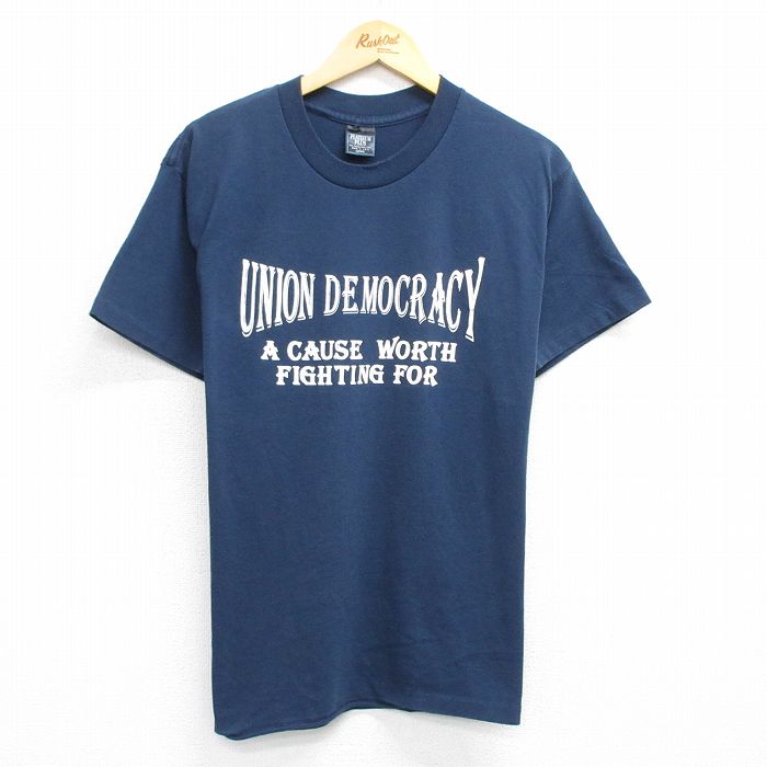 90s 半袖Tシャツ UNION DEMOCRACY ネイビー L | 古着