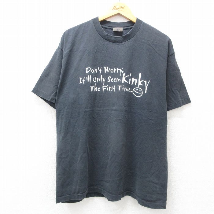 XL★古着 半袖 ビンテージ Tシャツ メンズ 90年代 90s メッセージ 大きいサイズ コットン クルーネック USA製 黒 ブラック 25jul10 中古
