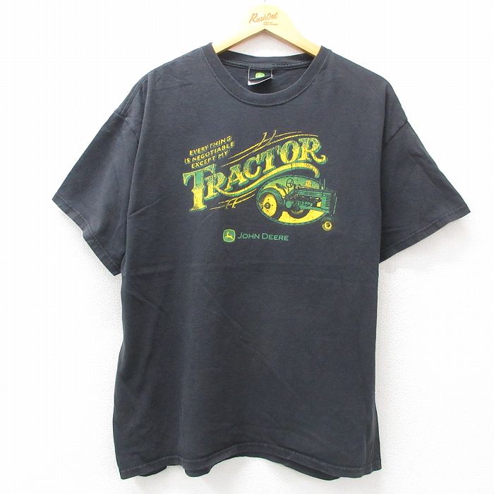 XL★古着 半袖 ビンテージ Tシャツ メンズ 00年代 00s トラクター ジョンディア 大きいサイズ コットン クルーネック 黒 ブラック 25jul10 中古