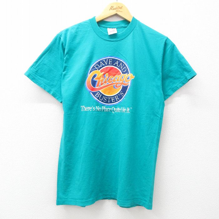 M★古着 ジャージーズ 半袖 ビンテージ Tシャツ メンズ 90年代 90s シカゴ コットン クルーネック USA製 青緑 25jul10 中古